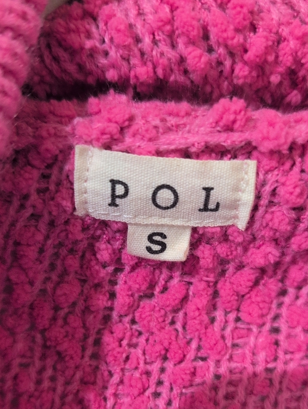 POL Hot Pink Chenille Knit Hooded V Neck Pullover, Small - Picture 2 of 5